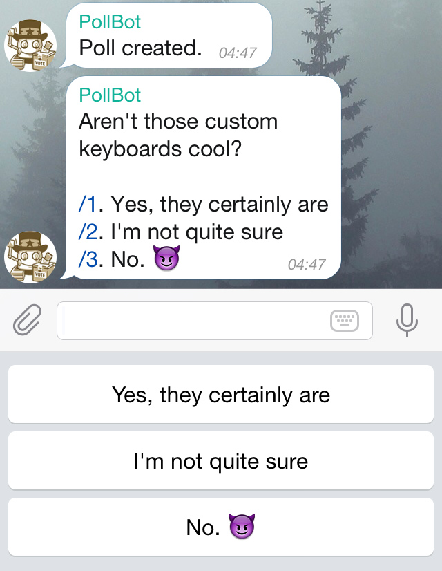 Example of a reply keyboard